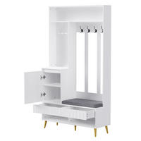 DIELENGARDEROBE mit Sitzbank, 4 Haken und Schuhablage, Weiß, 100/35/180 cm - Weiß, Holzwerkstoff (100/180/35cm) - BEAOK