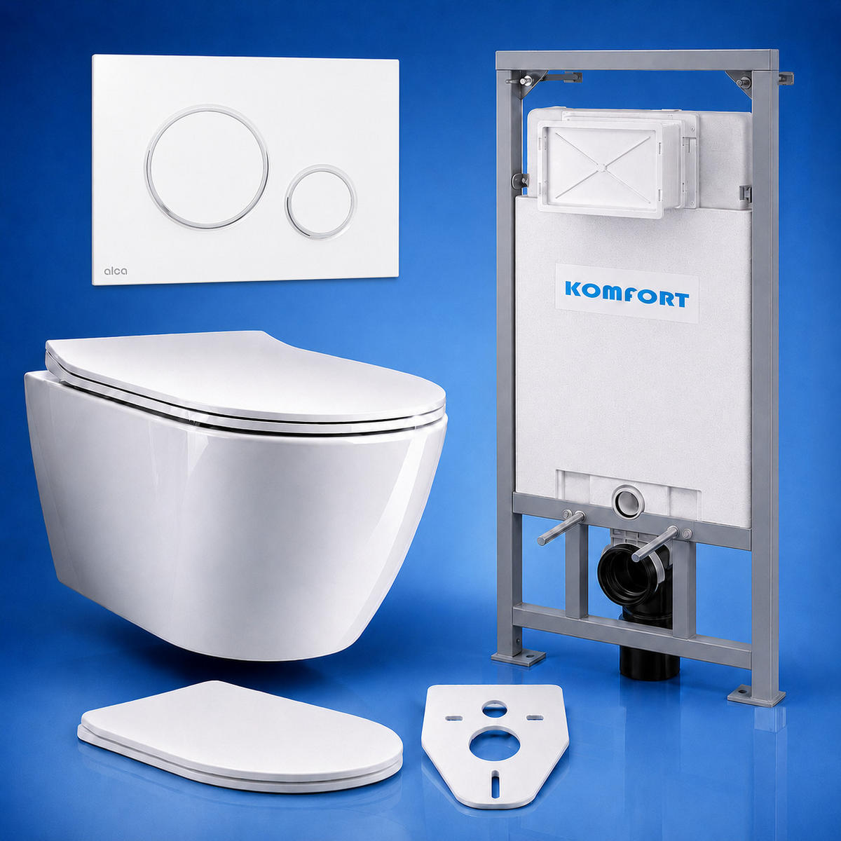 WC-SET ROLO Weiß, Slim-Sitz, Vorwandelement und Betätigungsplatte M770 Weiß/Chrom THIN - Weiß, Keramik (53/119.5/48.5cm) - bad land