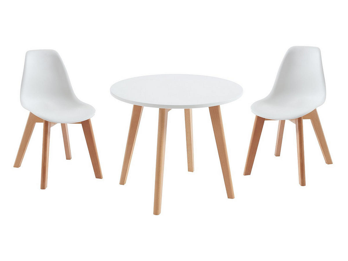 SET aus feststehendem Tisch und Stuhl - 2 Personen - Plastik, Holz, Platte - Weiß - - Weiß, Holz/Holzwerkstoff (60/51/60cm) - Vente-Unique
