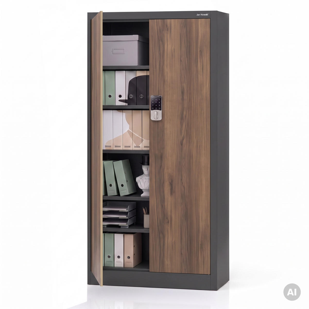 BÜROSCHRANK mit Zahlenschloss DANIEL 185x90x40 cm - Anthrazit/Nussbaumfarben, Metall (90/185/40cm) - Jan Nowak