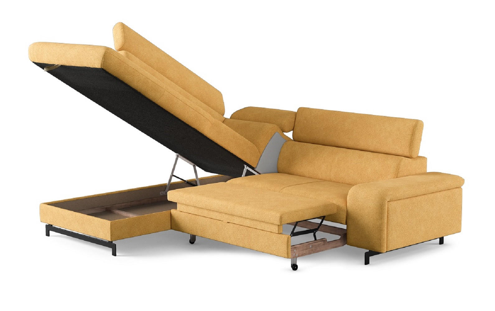 ECKSOFA mit Schlaffunktion und Bettkasten - Gelb/Schwarz, Kunststoff/Textil (262/215cm) - Cotta