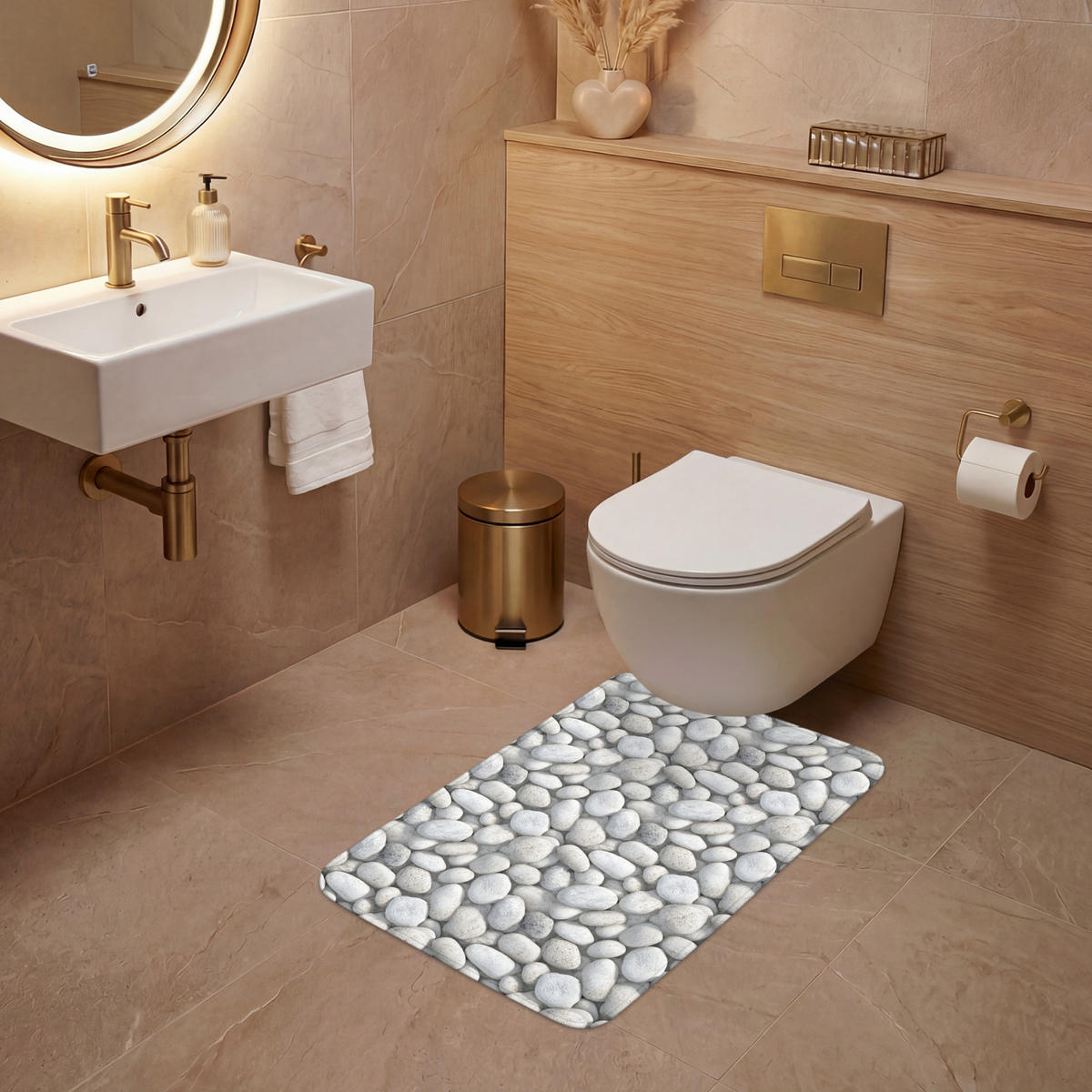 WC PŘEDLOŽKA Kameny - šedé - oválné 50x80 cm - světle šedá, textil/plast (50/1cm) - OnlyWow