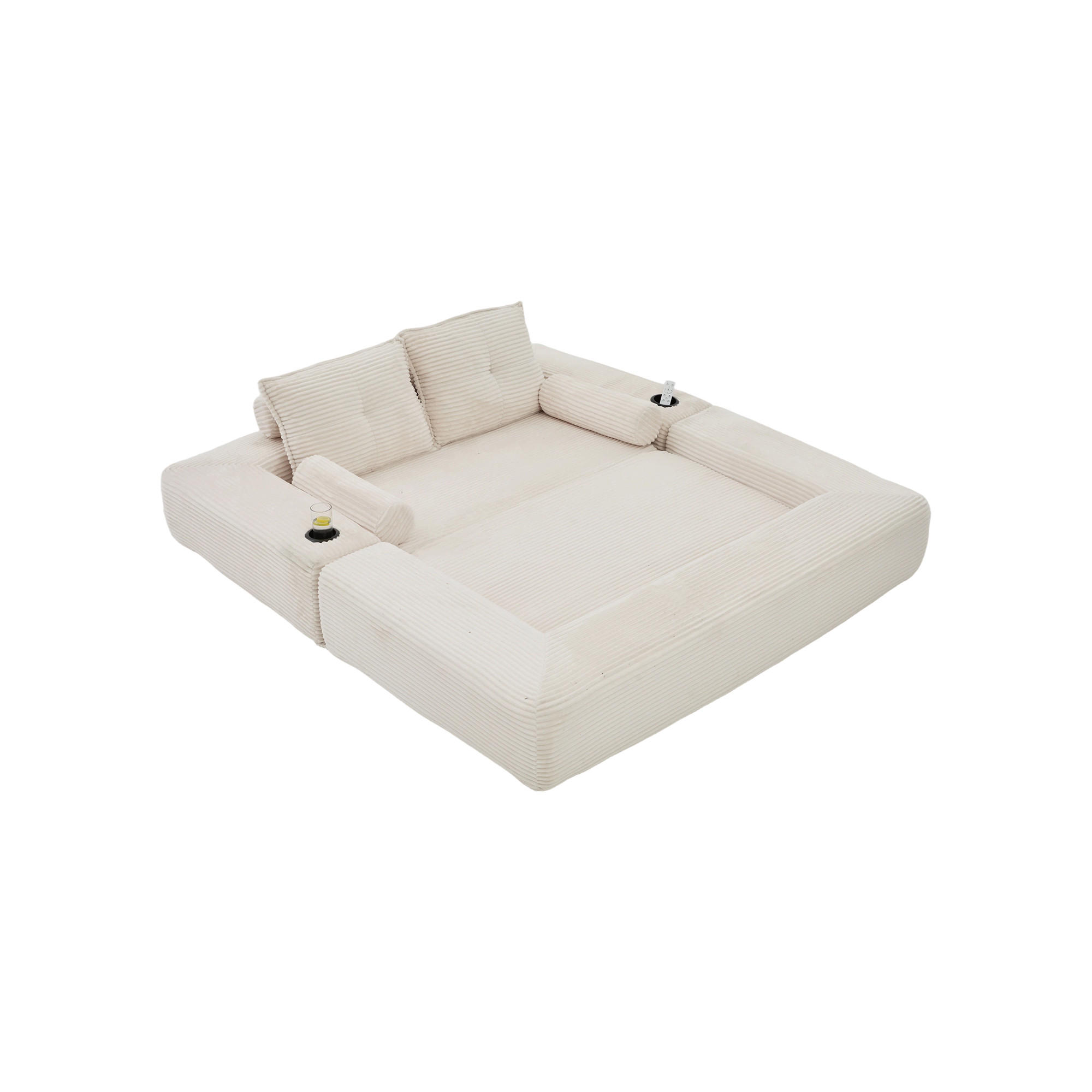 SCHLAFSOFA mit Cordbezug, Memory-Kissen, Getränkehalter und Zierkissen - Beige, Textil (180/80/98cm) - EVRYAE