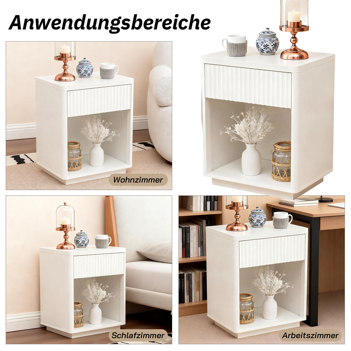 NACHTTISCH Weiß 55/40/63 cm 2er-Set - Weiß, Holz (55/63.5/40cm) - PANGIVO