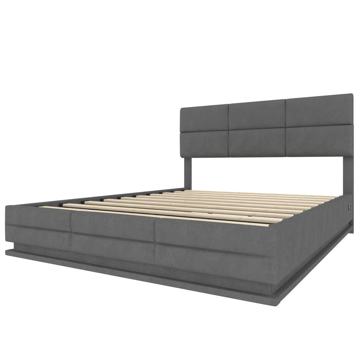 BETT mit Stauraum 160x200 cm Samt Grau mit LED und USB - Dunkelgrau, Metall (160/200cm) - Meubliv