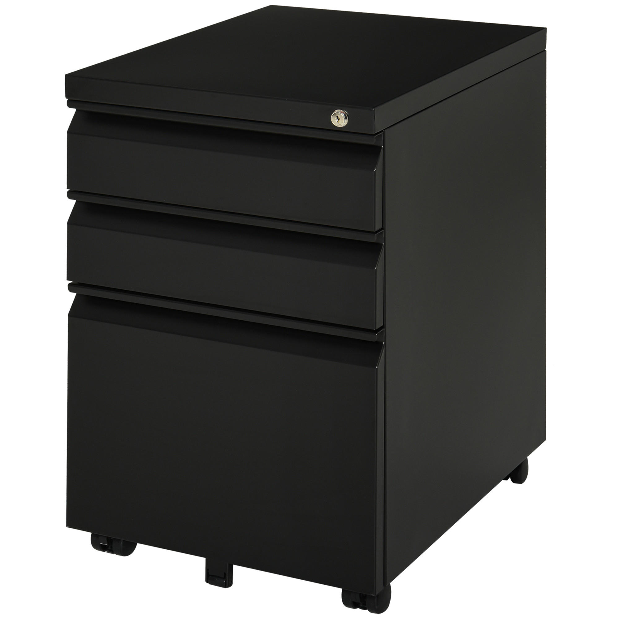 AKTENSCHRANK mit Rädern, konkavem Griff, für Home-Office, Stahl, Schwarz - Schwarz, Metall (48/60/39cm) - Vinsetto