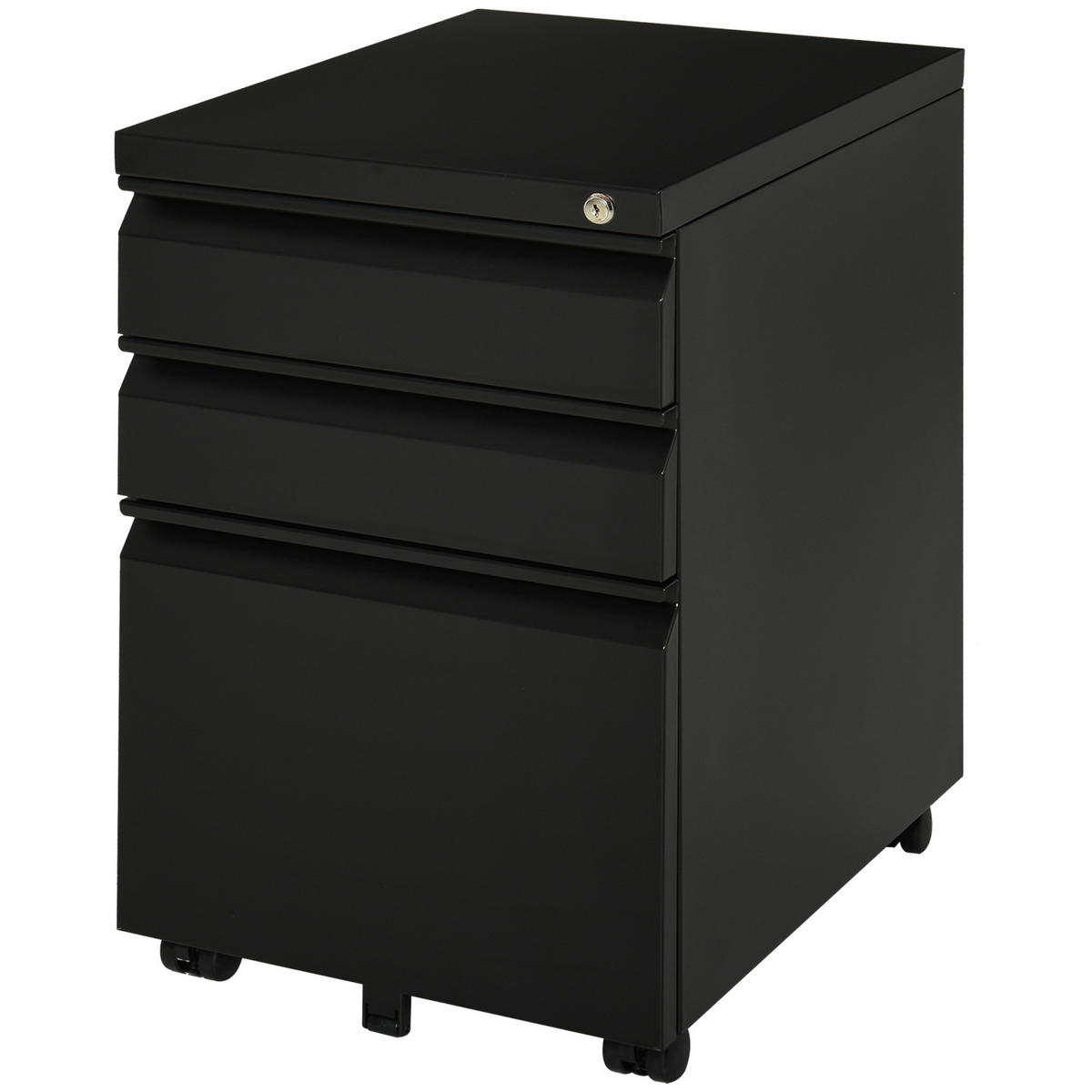 AKTENSCHRANK mit Rädern, konkavem Griff, für Home-Office, Stahl, Schwarz - Schwarz, Metall (48/60/39cm) - Vinsetto