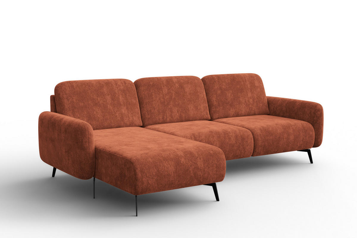 ECKSOFA FEBE 4-Sitzer LINKS, rostroter Chenille-Stoff - Rostfarben/Schwarz, Holz/Textil (264/157cm) - Wozimo