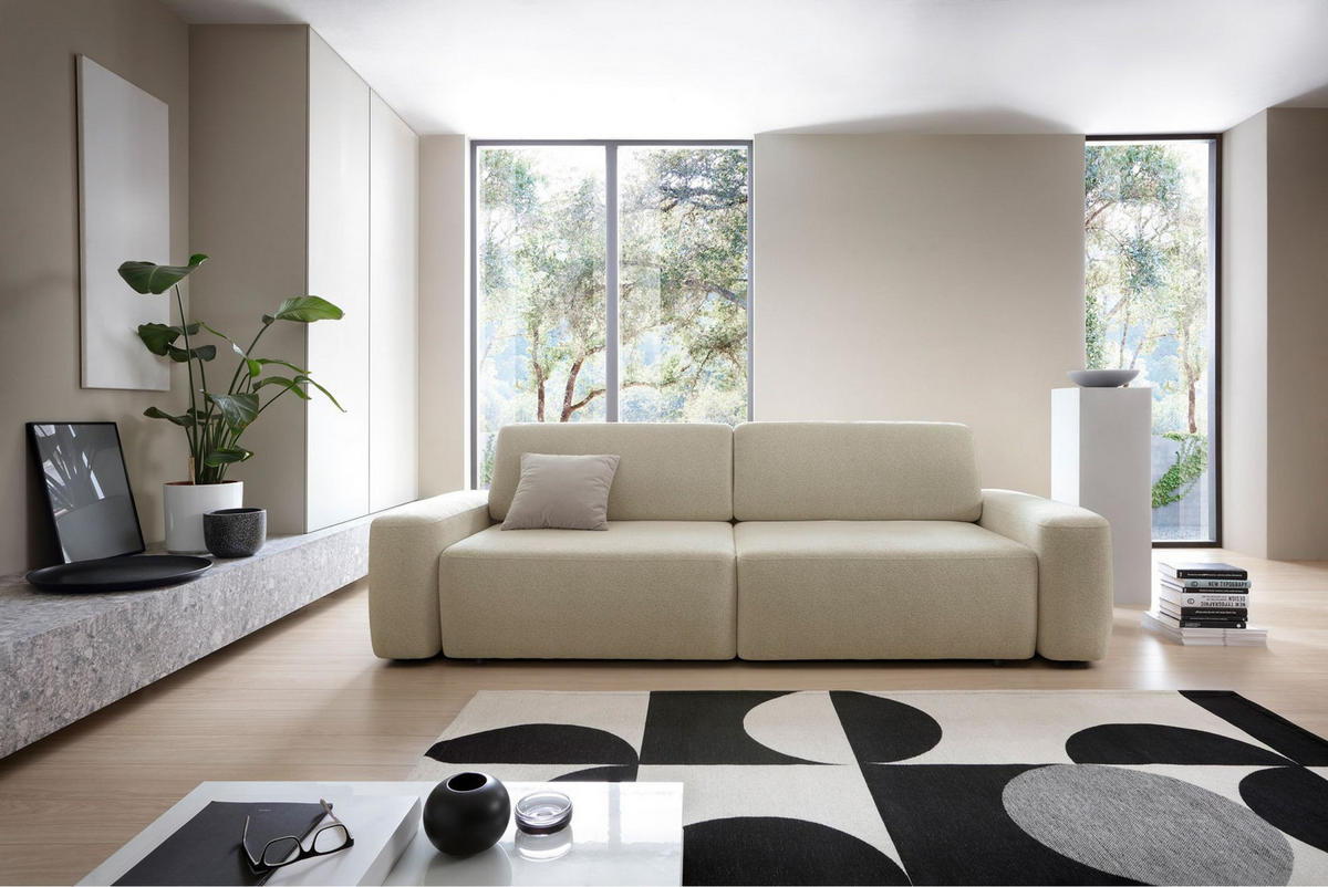 3-SITZER SOFA Baleo Beige Chenille-Bezug - Beige/Schwarz, Kunststoff/Textil (257/82/105cm) - Selsey