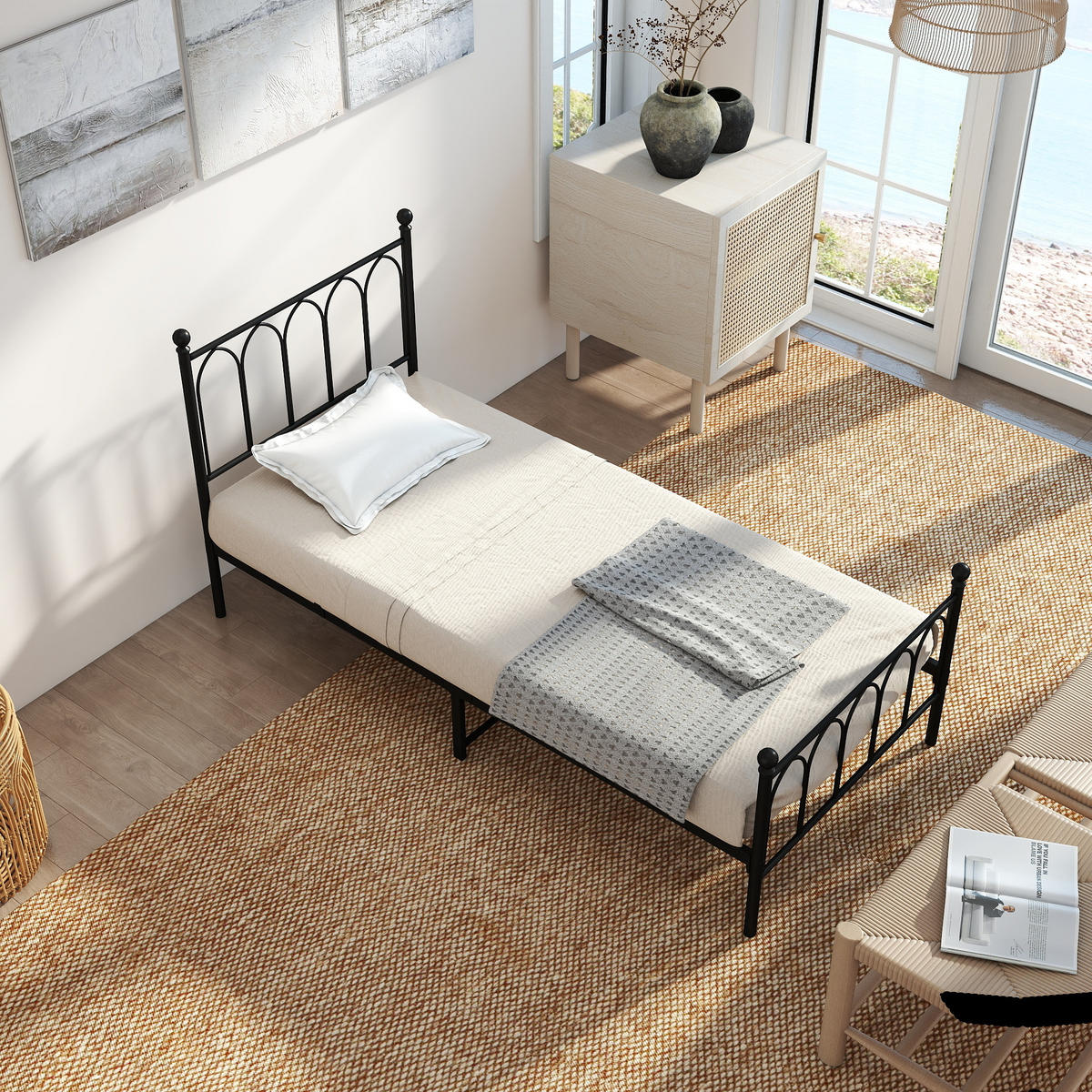 EINZELBETT 90/200 cm Schwarz Bettgestell aus Metall - Schwarz, Metall (90/200cm) - OKWISH