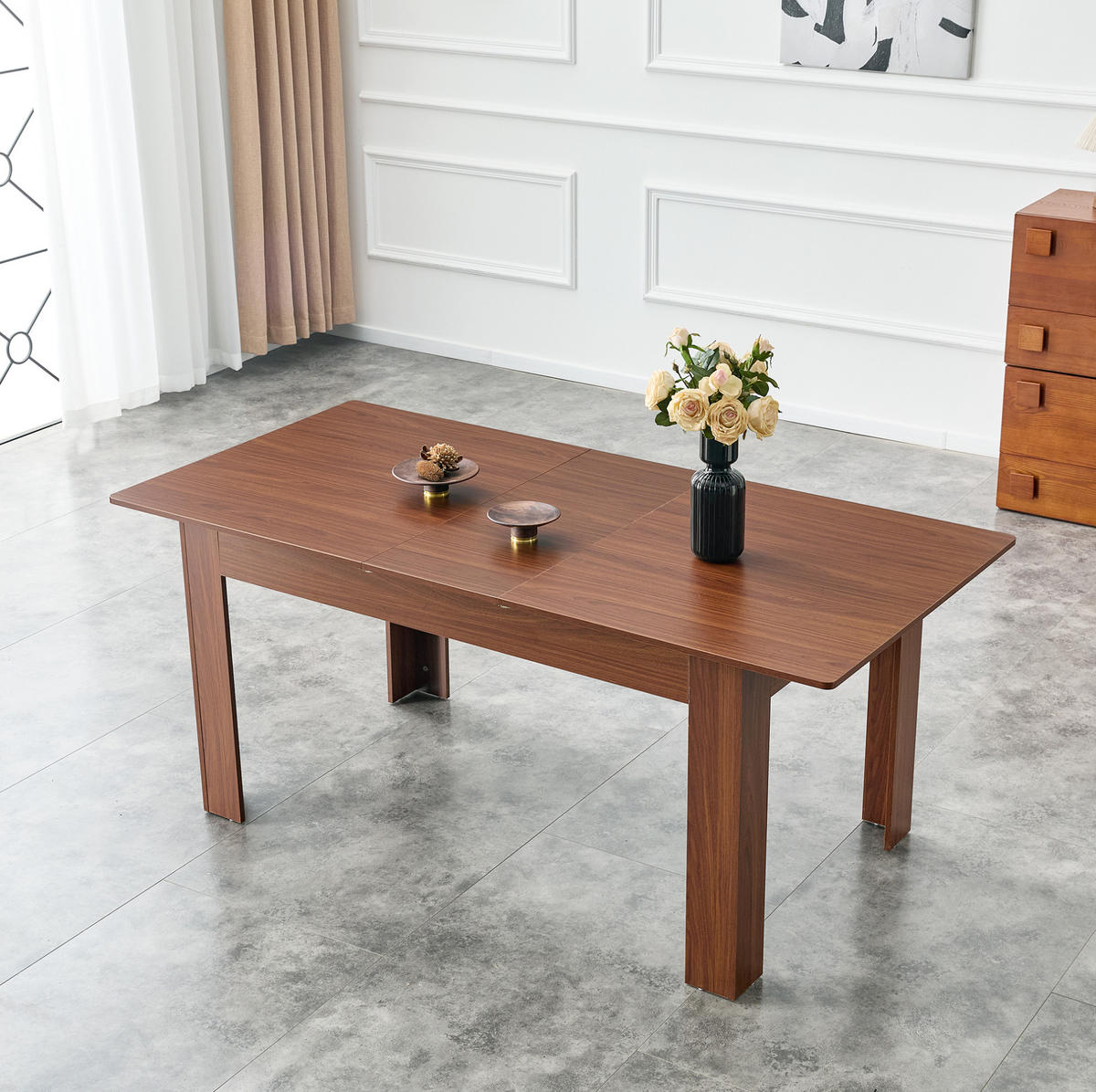 ESSTISCH ausziehbar in Walnussoptik aus MDF mit Klappverlängerung,220/88.5/77 cm - Walnussfarben, Holzwerkstoff (88.5/220/77cm) - BEAOK
