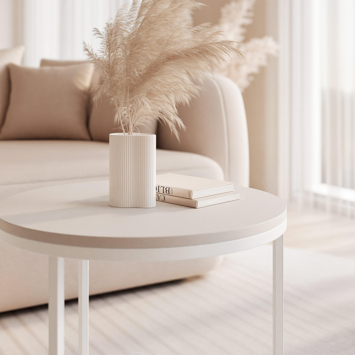 COUCHTISCH 50 cm rund Kaschmir, Weiß Gestell - Kaschmir, Holzwerkstoff (50/50/42cm) - Idohome