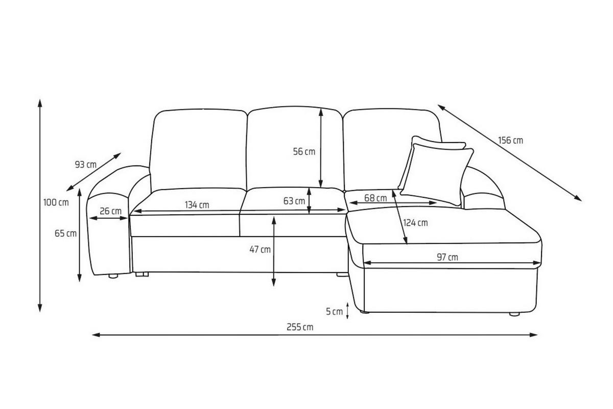ECKSOFA VIBE S Links mit Schlaffunktion 130x202 Chenille Hellgrau - Hellgrau/Schwarz, Holz/Kunststoff (255/156cm) - Muffo