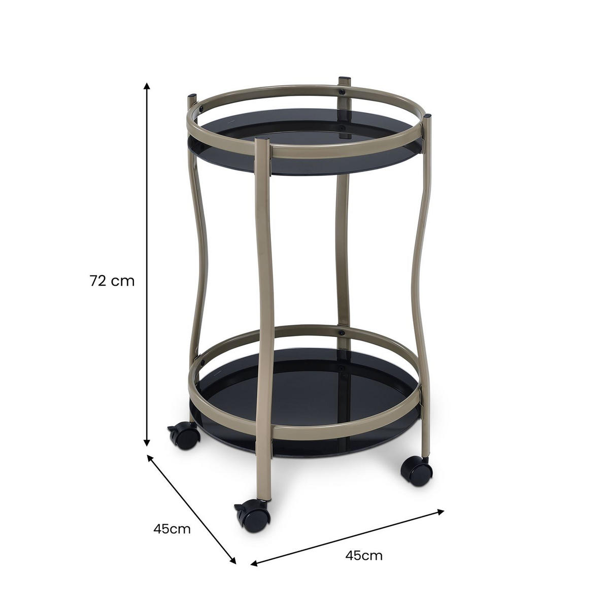 SERVIERWAGEN VEGA - Champagner/Schwarz, Glas (45/72/45cm) - IDIMEX