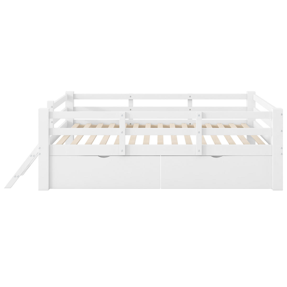 KINDERBETT 90/200 cm in Weiß mit 2 Schubladen und Schutzgitter - Weiß, Holz/Holzwerkstoff (90/200cm) - CHICFURN