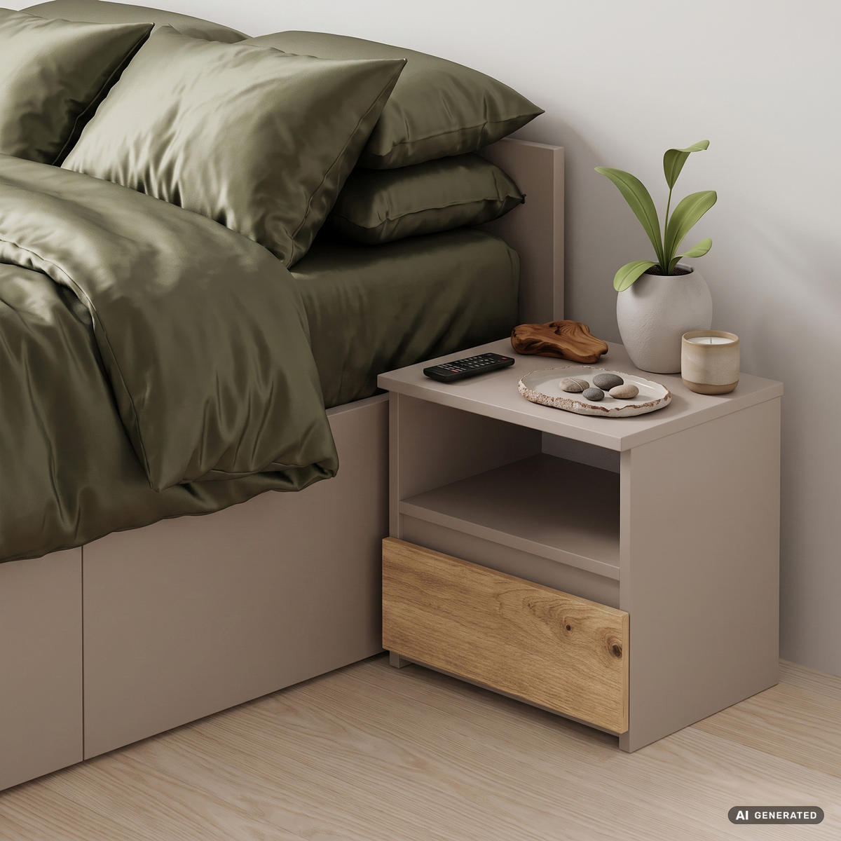 NACHTTISCH CL1 Kaschmir 40 cm 1 Schublade Front Artisan-Eiche matt 1 Einlegeboden B40xH40xT35 cm - Beige/Braun, Holzwerkstoff (40/40/35cm) - Akord