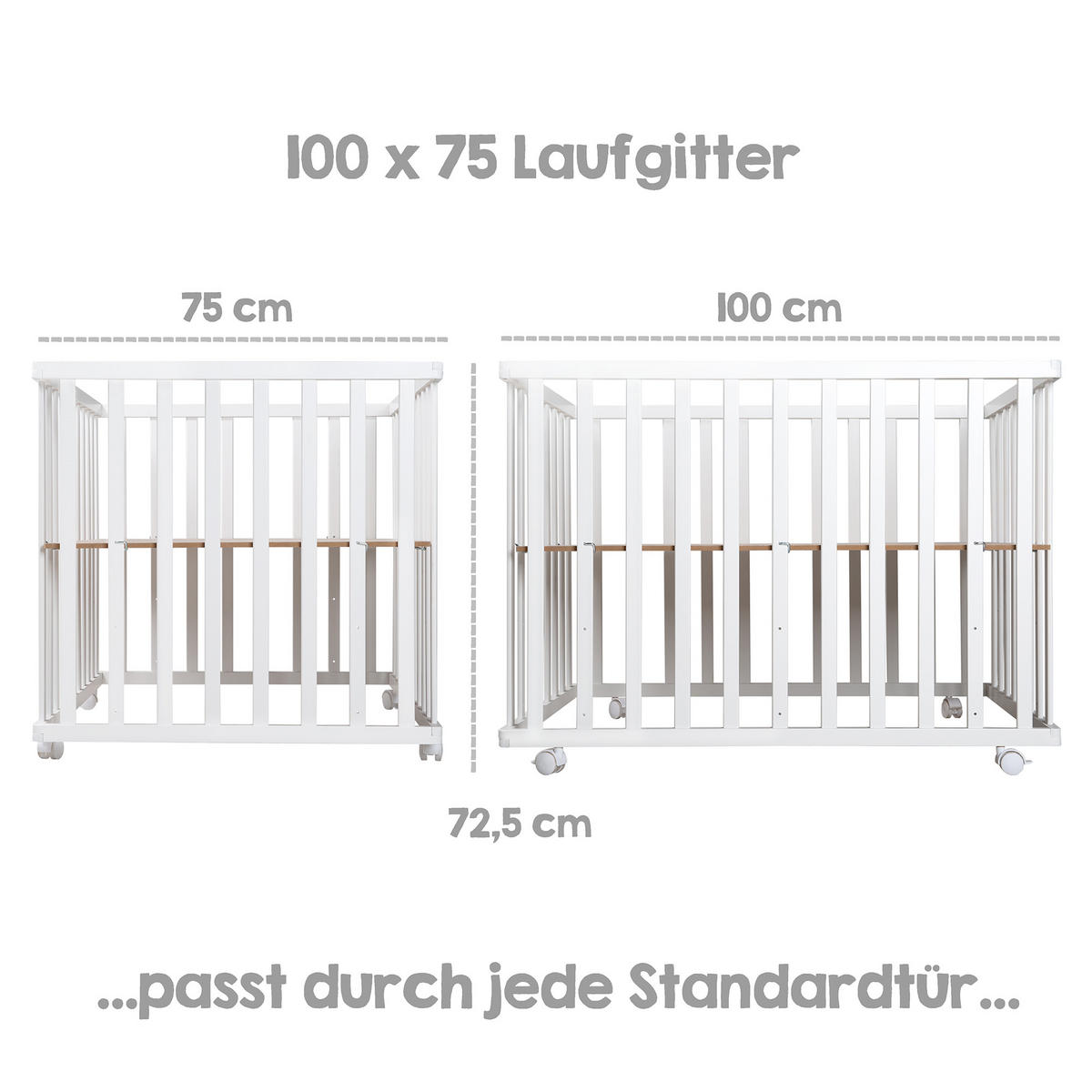 LAUFGITTER inkl. Matratze, roba Style grau - Weiß/Grau, Holzwerkstoff (72.5/72/98cm) - Roba