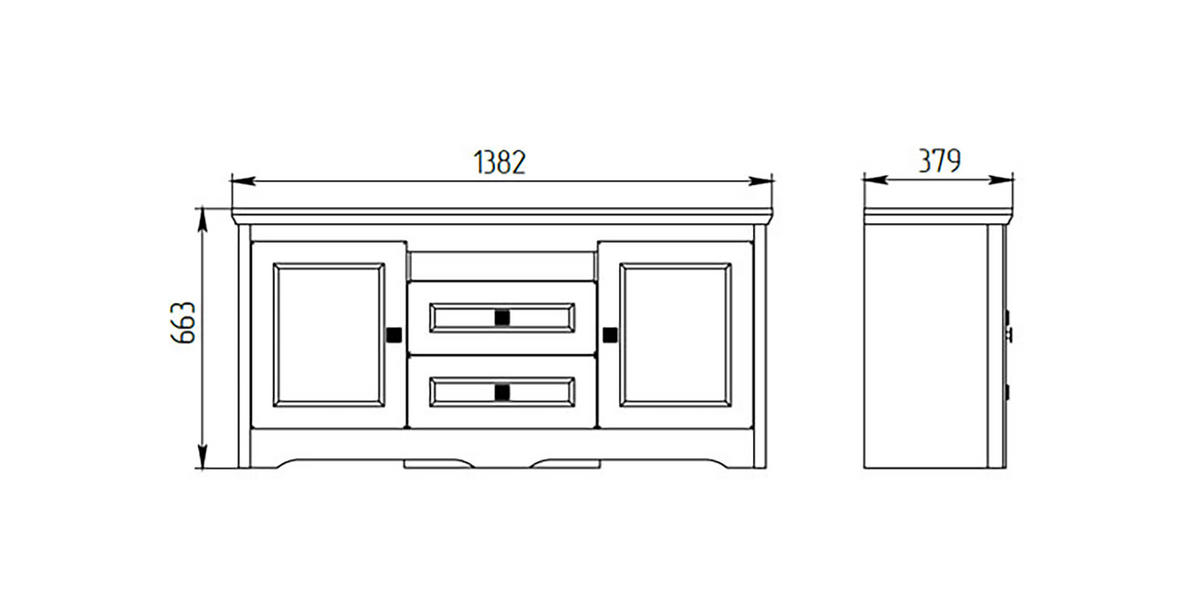 LOWBOARD Tivoli weiß gewischt / eiche sterling 138 / 38 / 66cm - Eichefarben/Weiß, Holz/Holzwerkstoff (138/66/38cm) - Feldmann-Wohnen