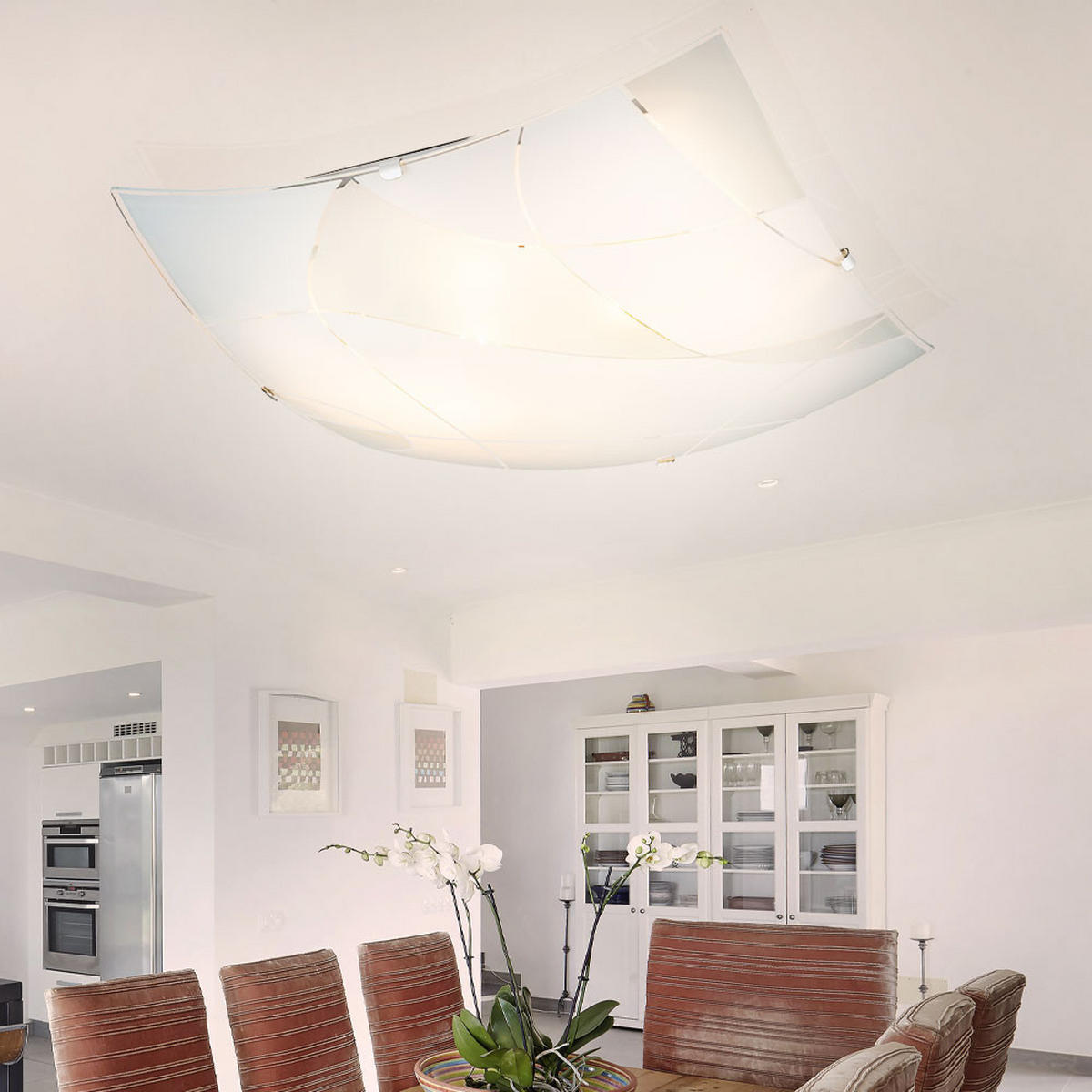 DECKENLEUCHTE Metall Weiß satiniert - Weiß, Glas (30/30/6.5cm) - Globo Lighting