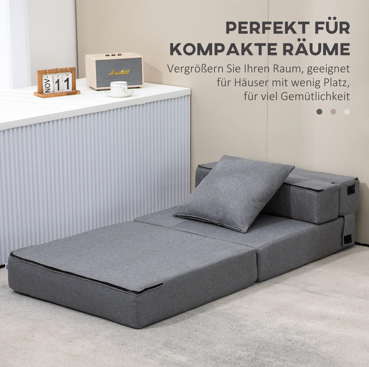 SCHLAFSESSEL mit Liegefläche 70/174 cm – klappbar und platzsparend - Dunkelgrau, Textil (70/61/70cm) - BEAOK