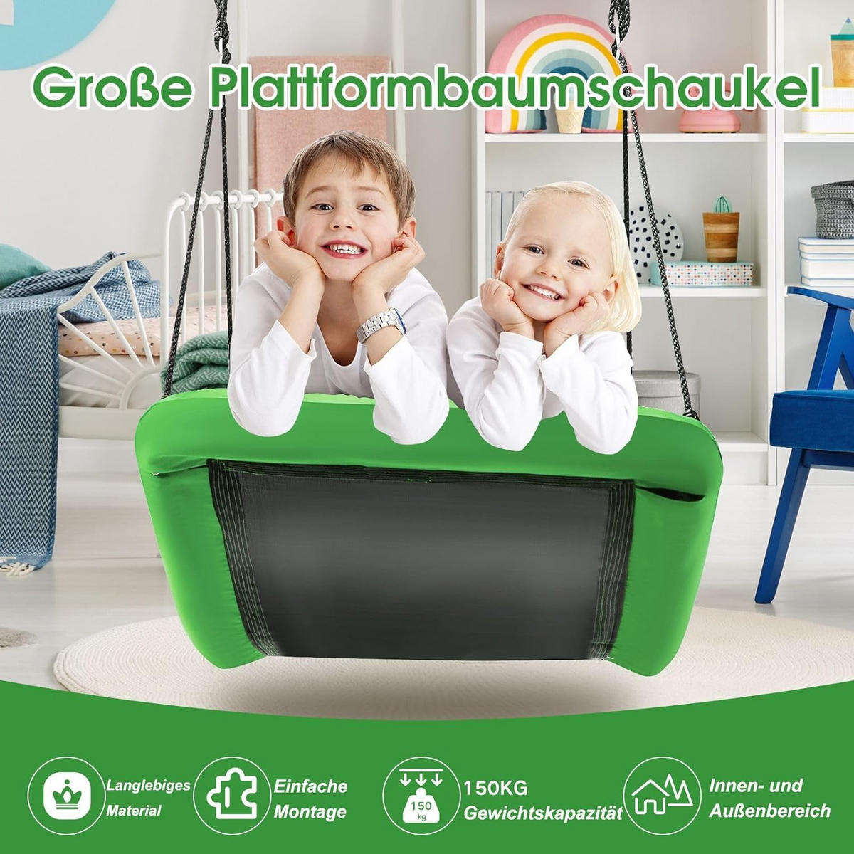 NESTSCHAUKEL Grün - Grün, Textil (150/180/80cm) - COSTWAY