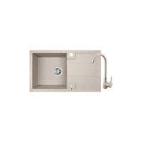 SPÜLEN-SET Barbados Beige, 3-teilig, Einzelbecken, mit Armatur, 44/76/19,4 cm - Beige, Stein (44/19.4/76cm) - bad land