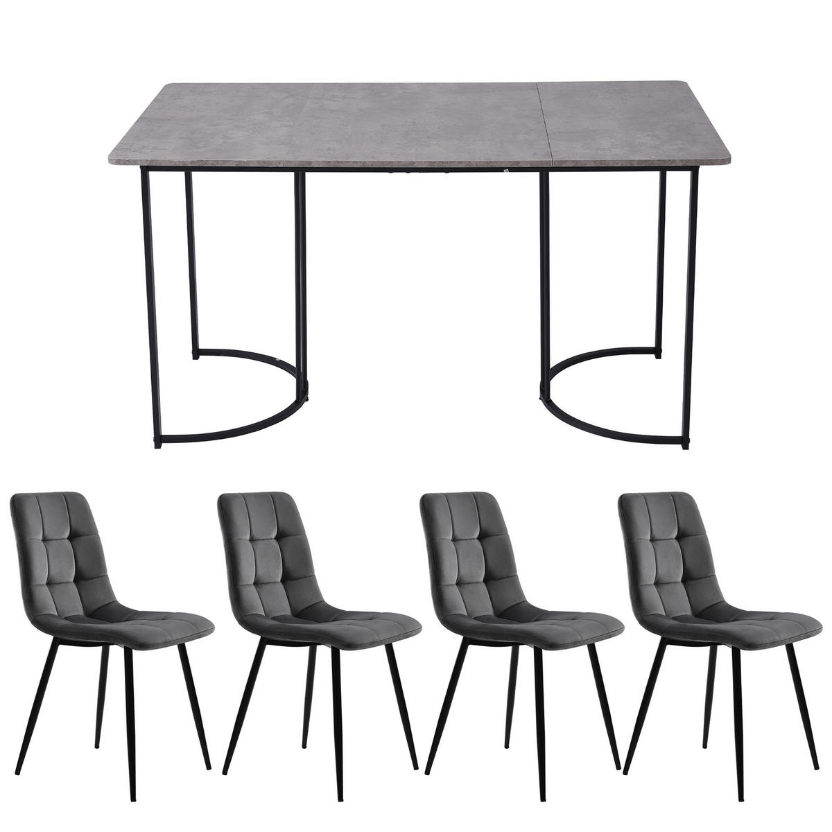 ESSGRUPPE Esstisch 4 Stühle MDF Grau Dunkelgrau 140x80cm - Grau, Holzwerkstoff (140/75/80cm) - FLIEKS