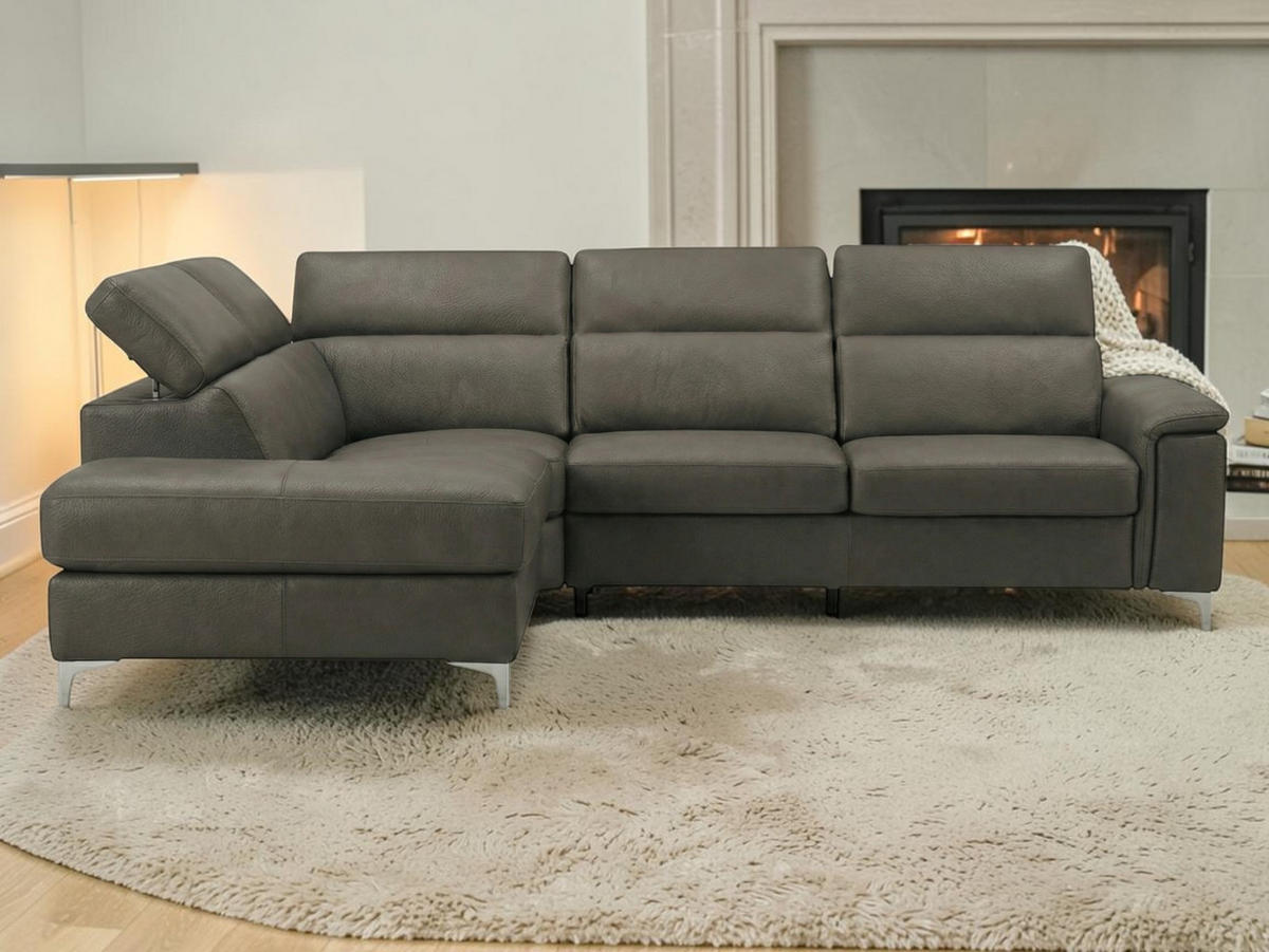 ECKSOFA Avenger Echtleder Greige - Greige, Leder/Metall (224/81/271cm)