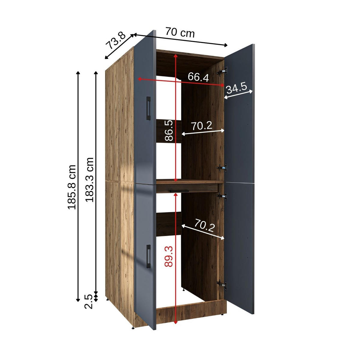 WASCHMASCHINENSCHRANK DORA-I 70cm Breit - Anthrazit, Holzwerkstoff (70/186/74cm)