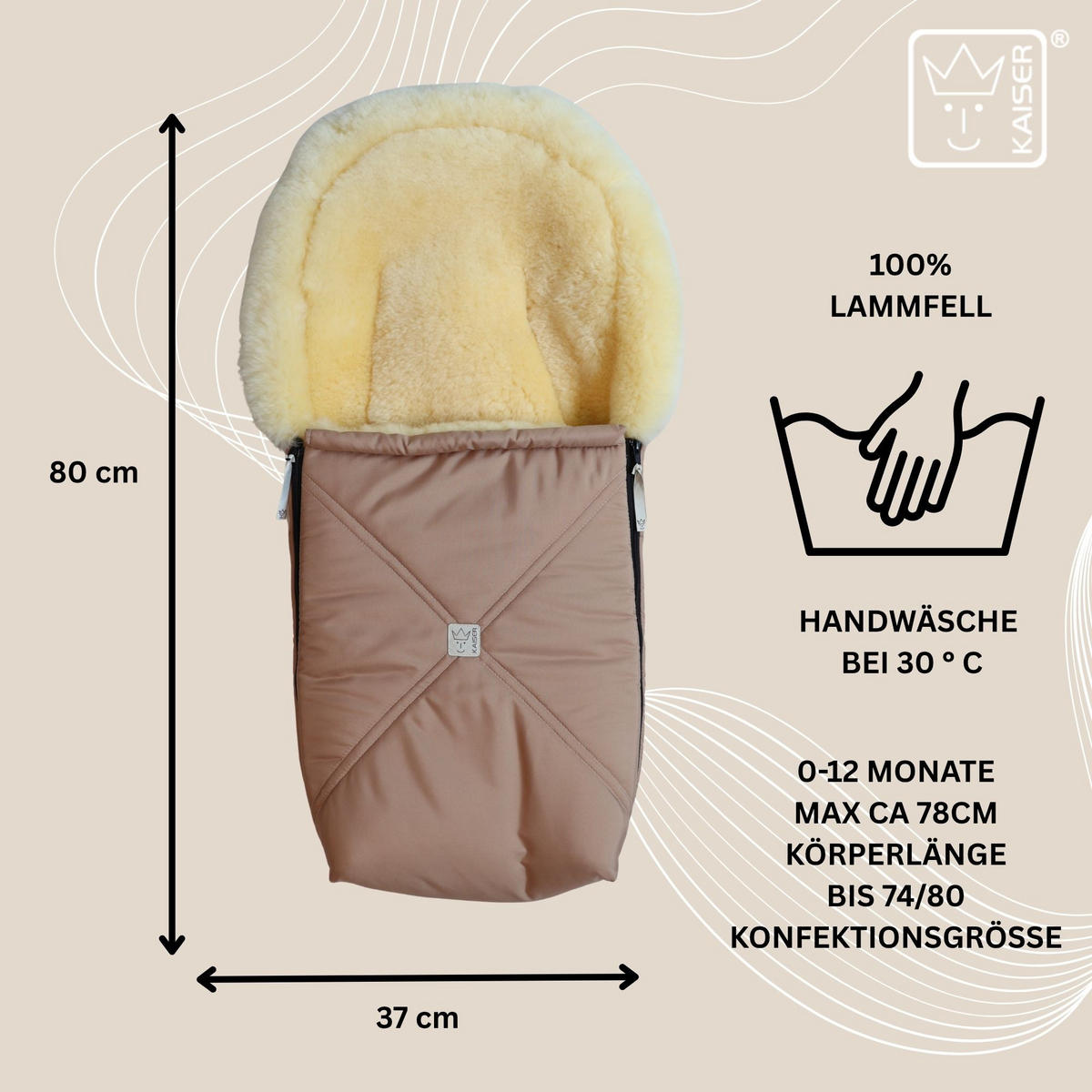 LAMMFELL-BABYSCHALENFUSSSACK Emmy, sand - Beige, Fell (37/10/80cm) - Kaiserbaby