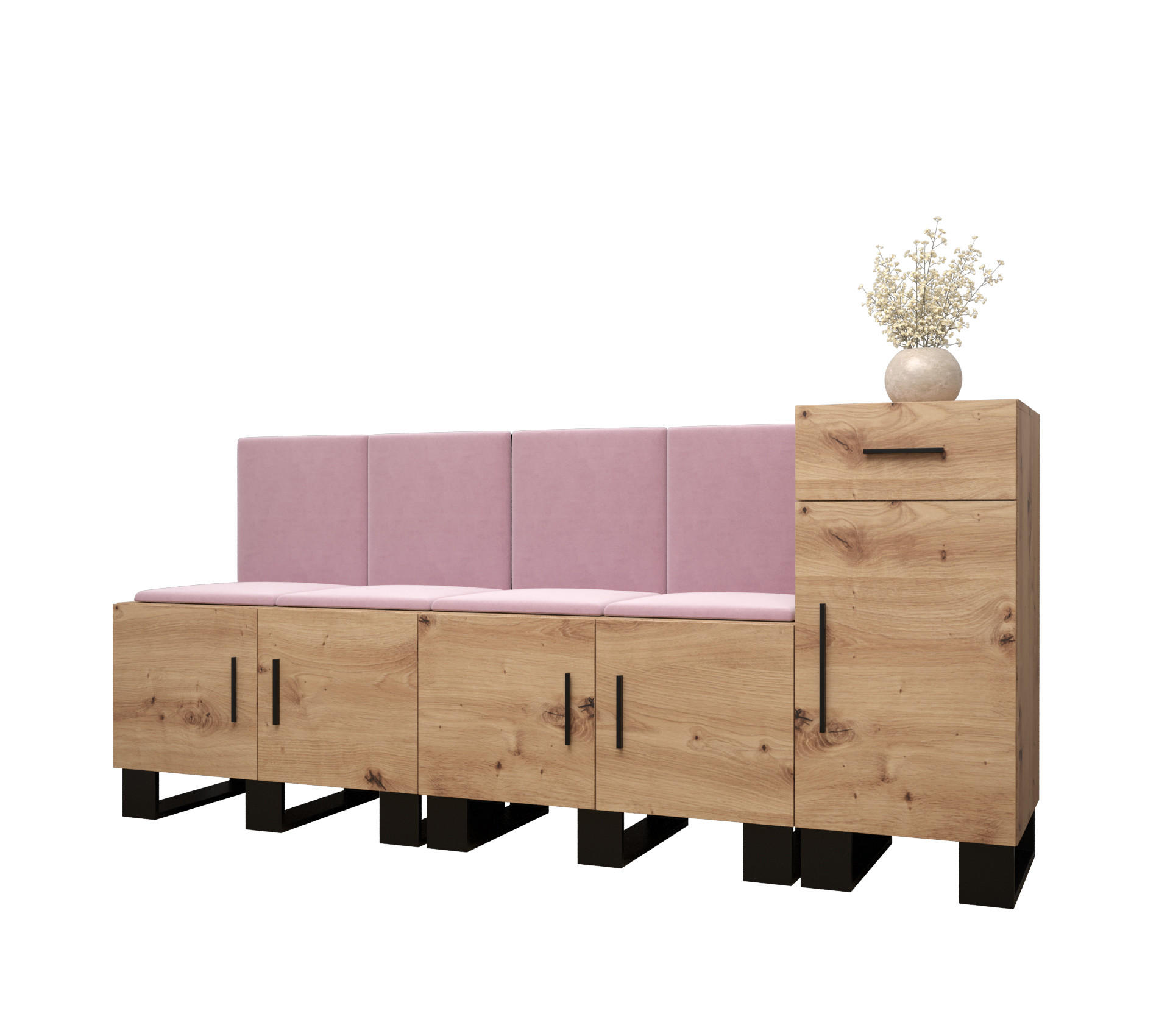 Abiks Möbel Garderoben-Set Eiche Artisan, Pink 210x95x45.6 cm