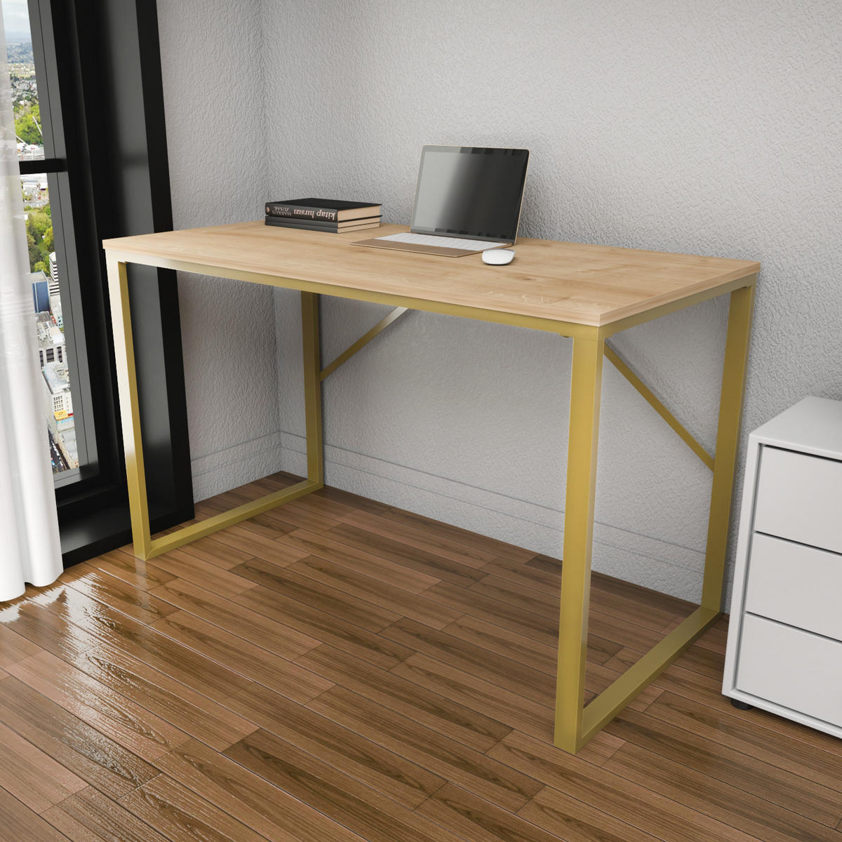 COMPUTERTISCH Layton Gold Eiche Safir - Eichefarben/Goldfarben, Holzwerkstoff (60/120/16cm) - Decorotika