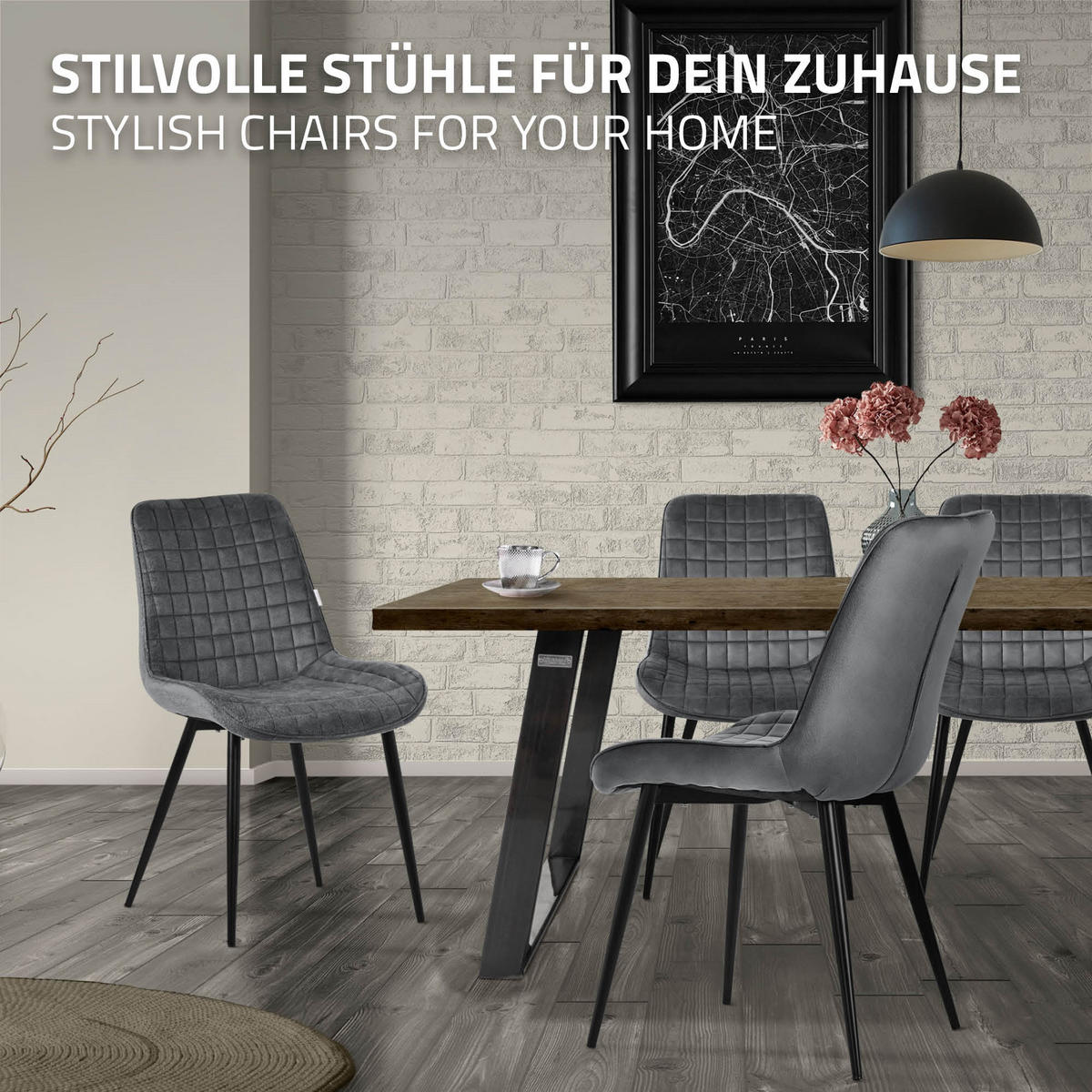 JÍDELNÍŽIDLA, SADA 2 KS, antracitový samet - černá/tmavě šedá, kov/textil (52/89/60cm) - ML-DESIGN