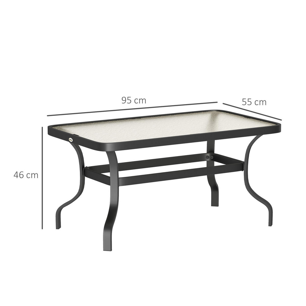 GARTENTISCH aus Metall 95x55x46 cm Schwarz mit Hartglasplatte - Naturfarben, Metall (95/55/46cm) - Modfu