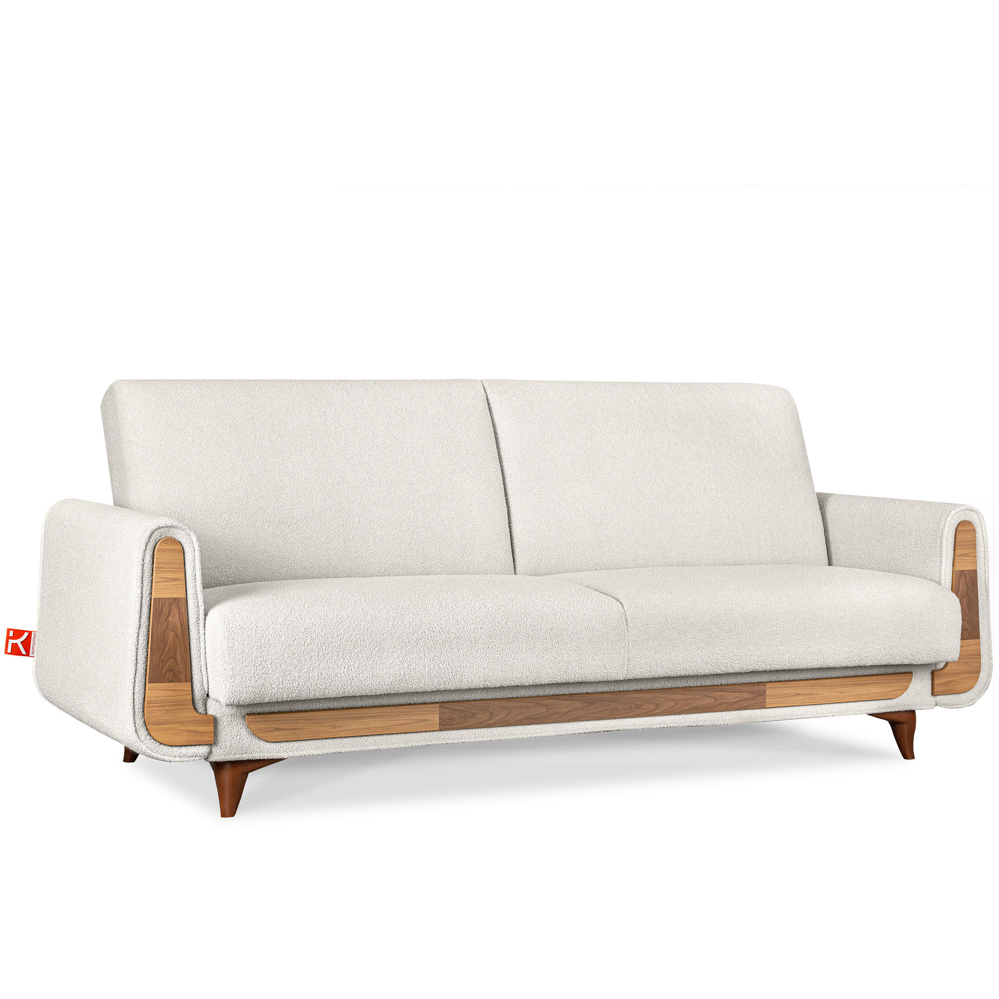 3-SITZER-SCHLAFSOFA GUSTAVO mit Armlehnen, weiß - Braun/Weiß, Holz/Holzwerkstoff (230/98/98cm) - KONSIMO®