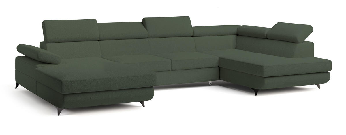 ROHOVÁ SEDAČKA RUBANO zelená barva - černá/zelená barva, kov/dřevo (339/190cm) - MASSENO