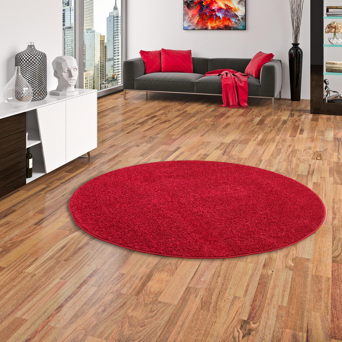 HOCHFLOR VELOURS TEPPICH MONA RUND - Rot, Textil (133/133cm) - Snapstyle