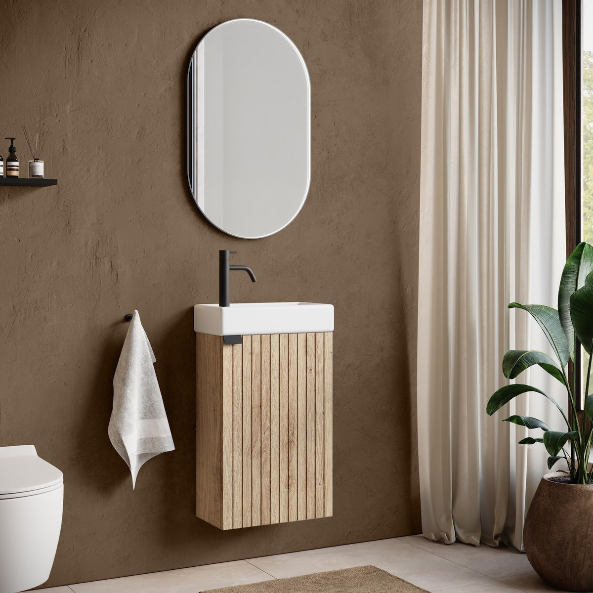GÄSTE-WC-MÖBELSET Bosco 2 Teile Eiche - 40 x 22 x 68 cm - Eichefarben, Holz (40/68/22cm) - Badplaats