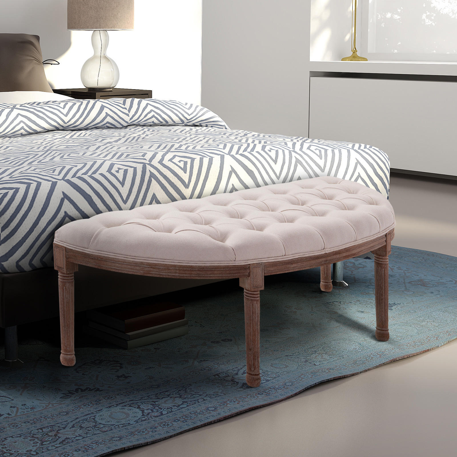 POLSTERBANK mit Knöpfen, Leinen + Holz, beige, 140,5 x 51 x 48 cm - Beige, Kunststoff (51/48/1405cm) - HOMCOM