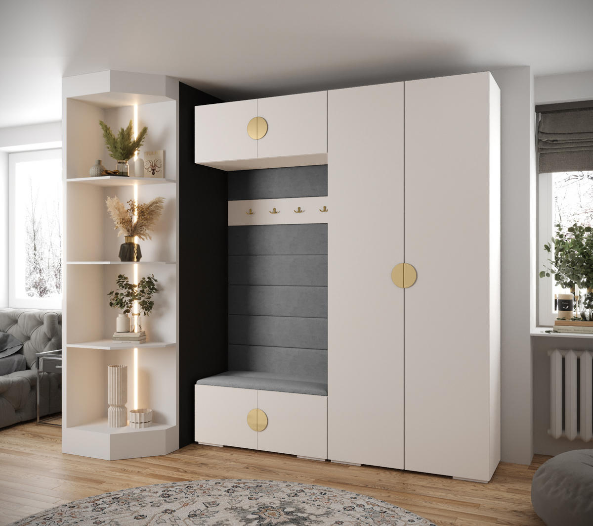 GARDEROBEN-SET 236,7/200/47 - Goldfarben/Weiß, Holz/Kunststoff (200/236.7/47cm) - Abiks Möbel