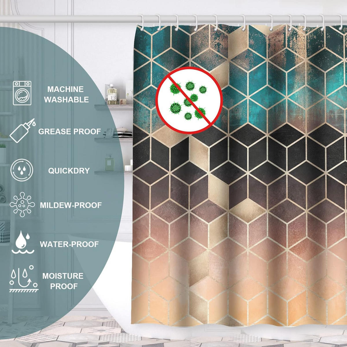 DUSCHVORHANG 180 x 180 cm 100% Polyester für Badewanne und Badezimmer waschbar schimmelresistent antibakteriell - Multicolor, Textil (180/180cm) - MCBOSON