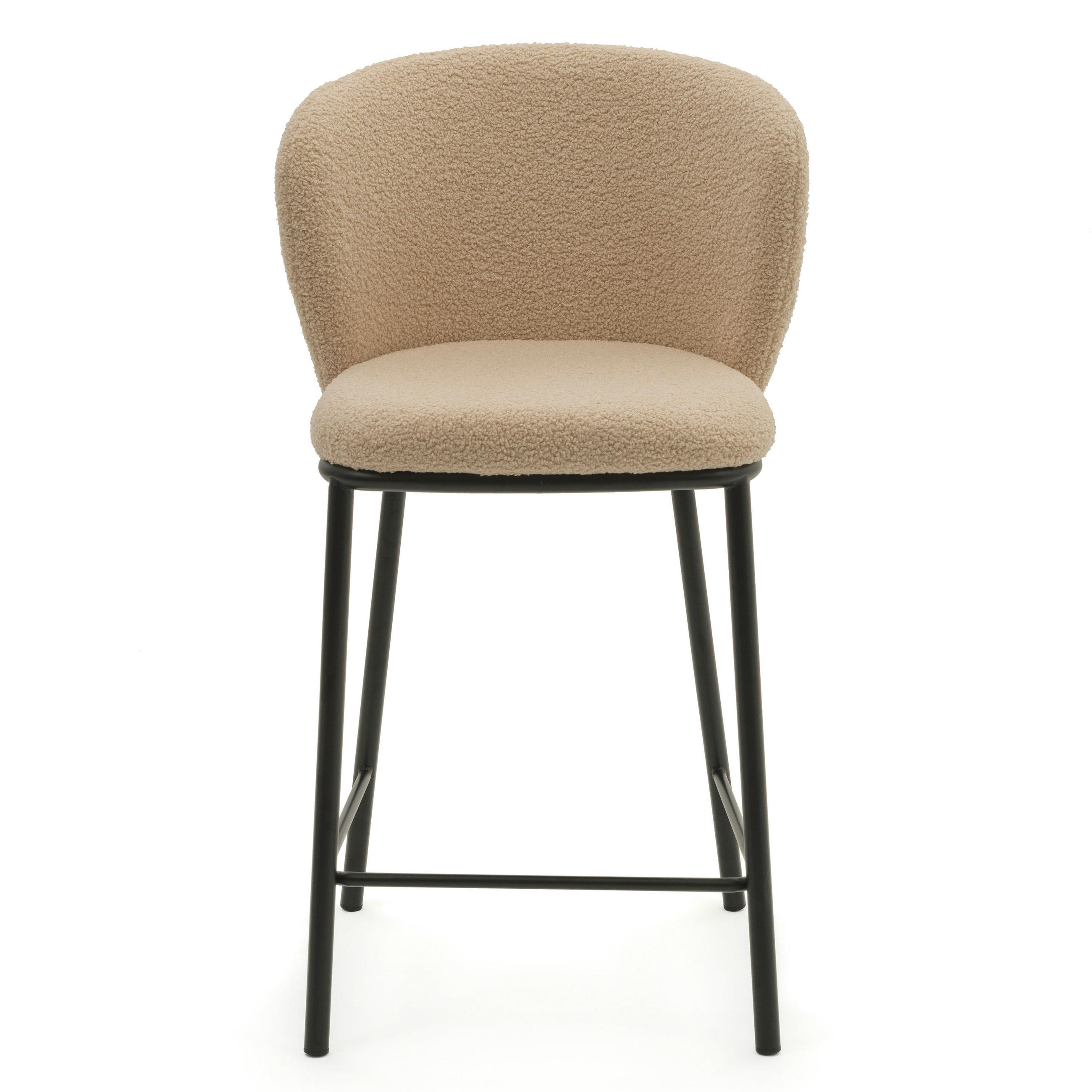 BARHOCKER BARI gepolsterter mit Steppung - beige - Boucle - Beige/Schwarz, Textil/Metall (55/94/57cm) - NEW HOME