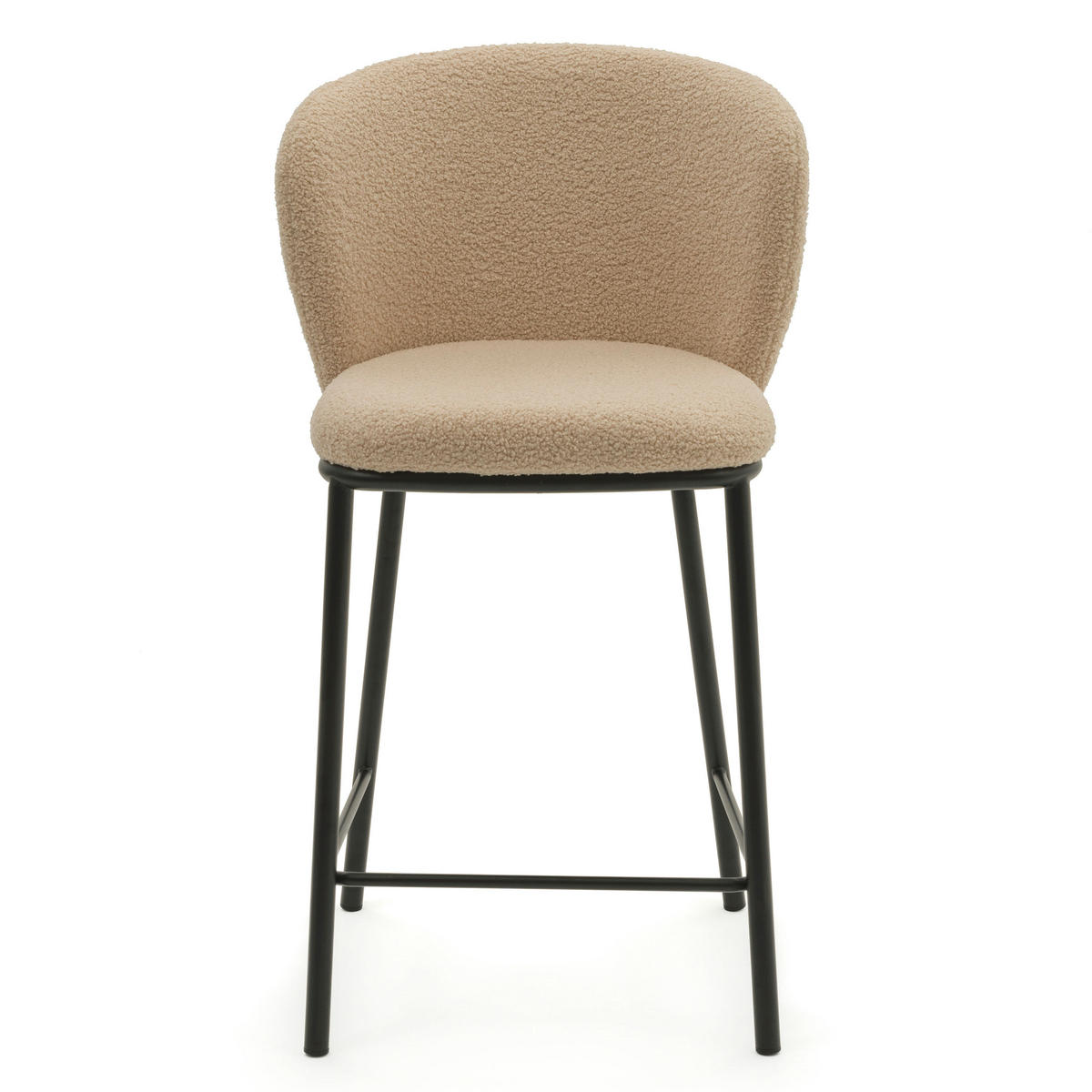 BARHOCKER BARI gepolsterter mit Steppung - beige - Boucle - Beige/Schwarz, Textil/Metall (55/94/57cm) - NEW HOME