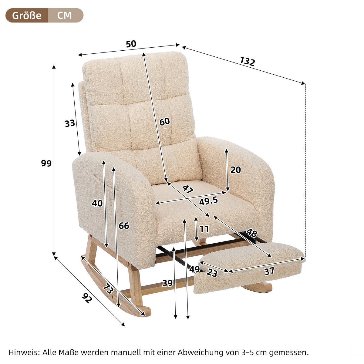 SCHAUKELSTUHL Beige Bouclé mit versteckten Beinstützen - Beige, Textil (50/99/132cm) - Oxeza