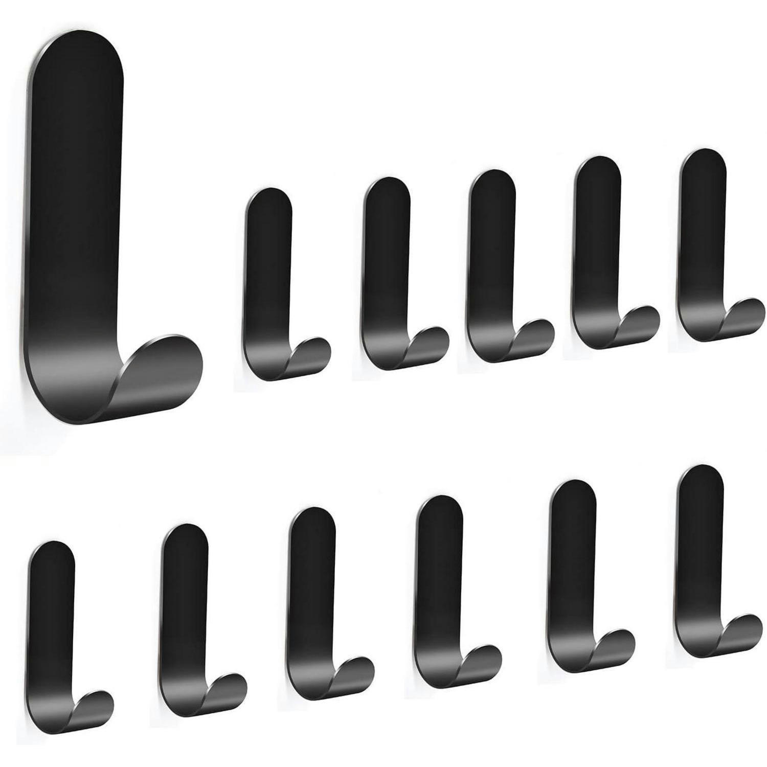 KLEBEHAKEN 12-teiliges Set Schwarz Matt Edelstahl SUS304 Wasserdicht Rostfrei - Schwarz, Metall (2/6.5/1.8cm)