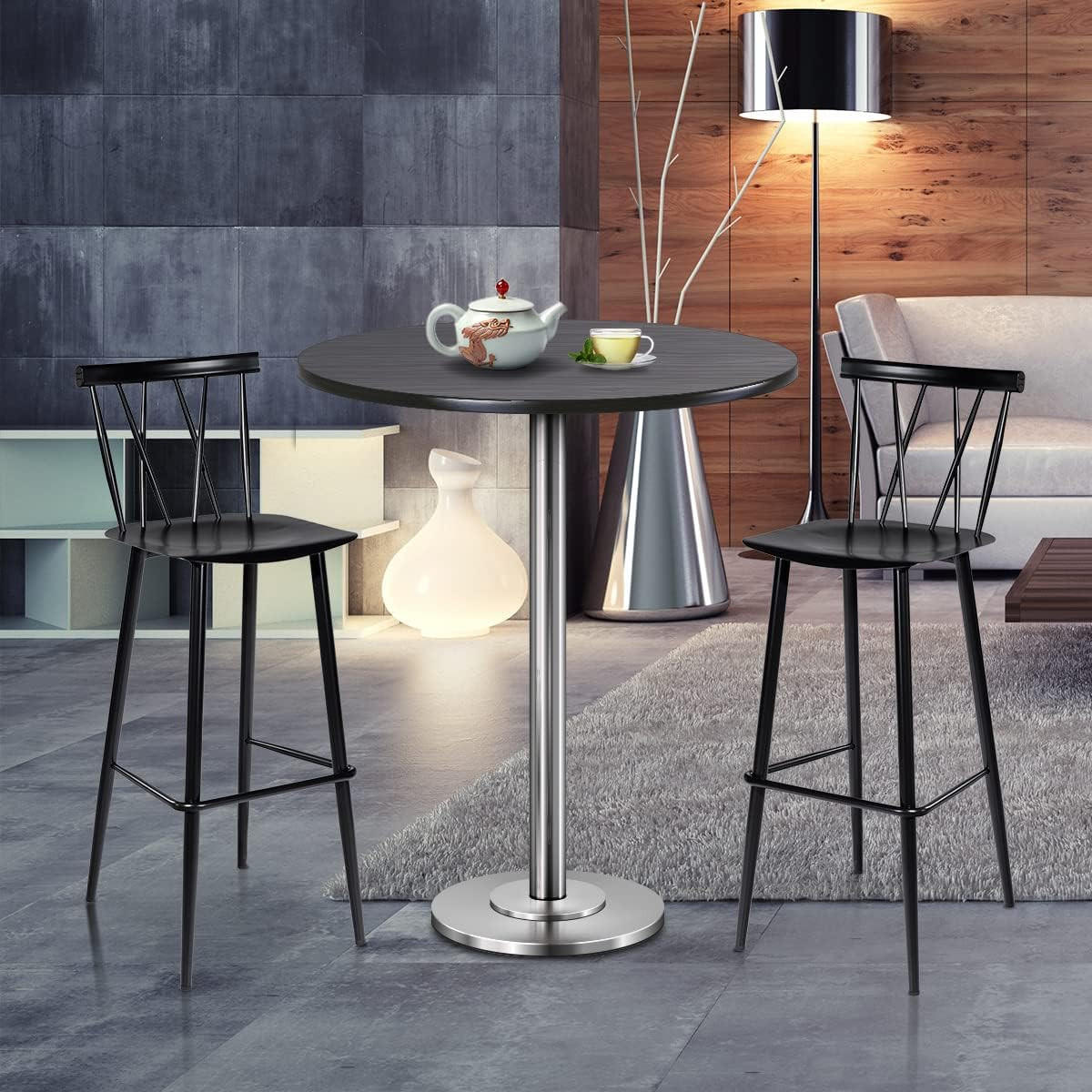 ESSZIMMERSTUHL Barstuhl Schwarz(2er-Set) - Schwarz, Metall (41/105/48cm) - COSTWAY