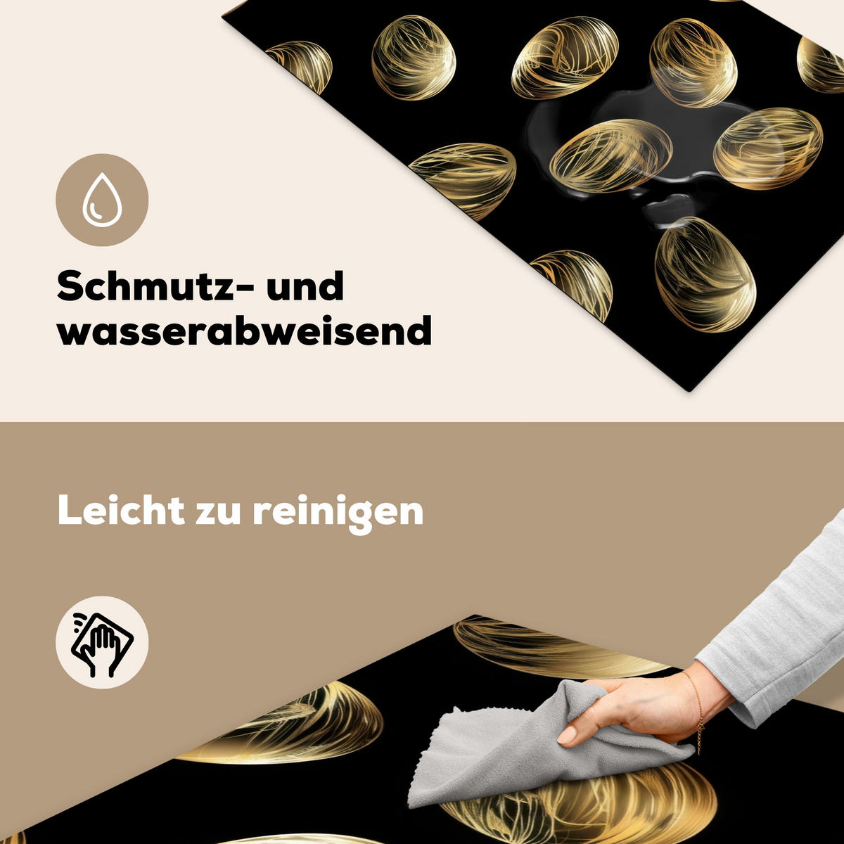 HERDABDECKPLATTE Eier - Gold - Muster Induktionsschutz 91.6x52.7 cm - Schwarz, Kunststoff (91.6/52.7/0.2cm) - MuchoWow
