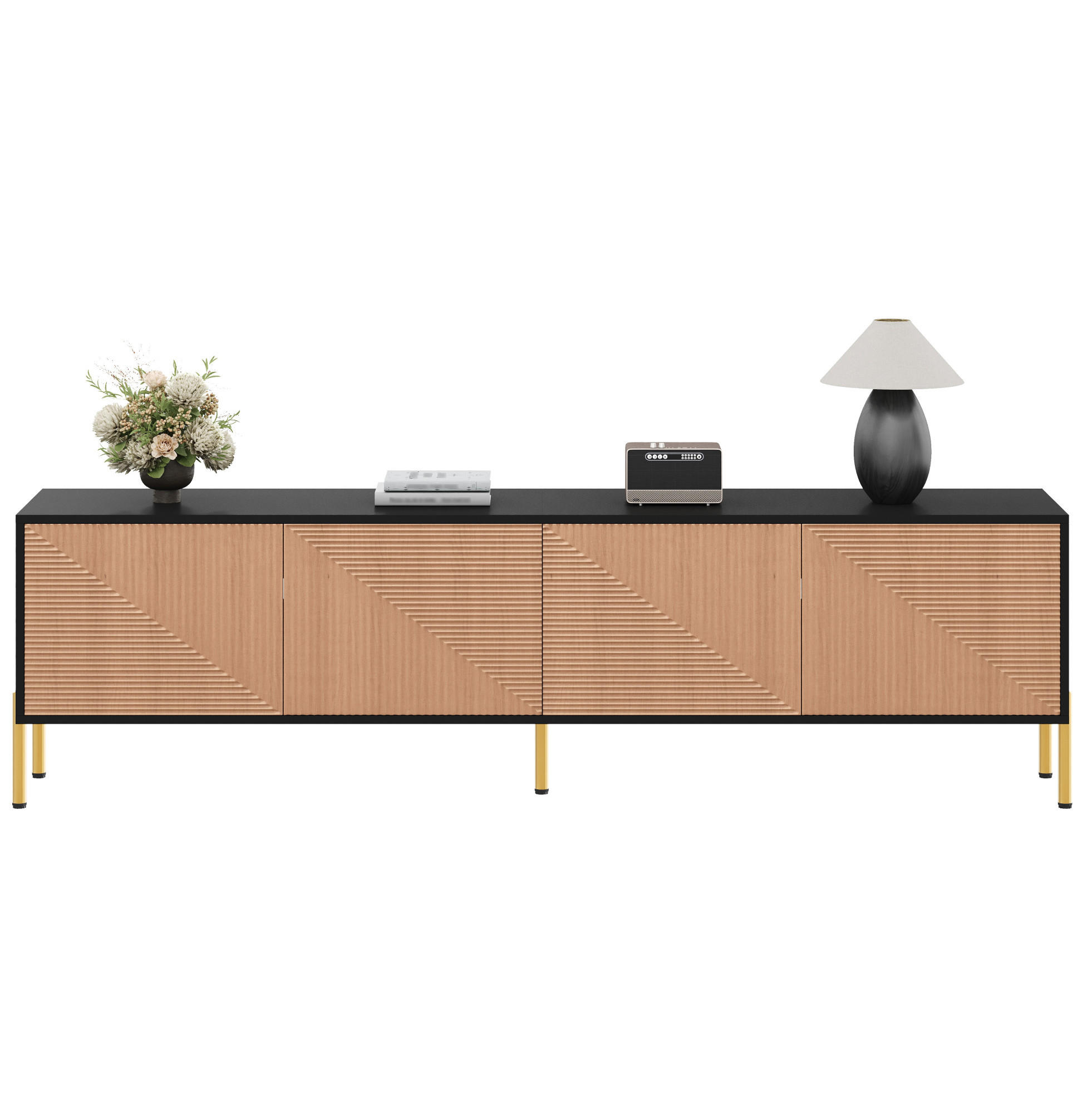 TV-SCHRANK 179/35/53,5 cm schwarz/natur aus Holzwerkstoff mit 4 Türen - Hellbraun, Holzwerkstoff (179/53.5/35cm) - OKWISH