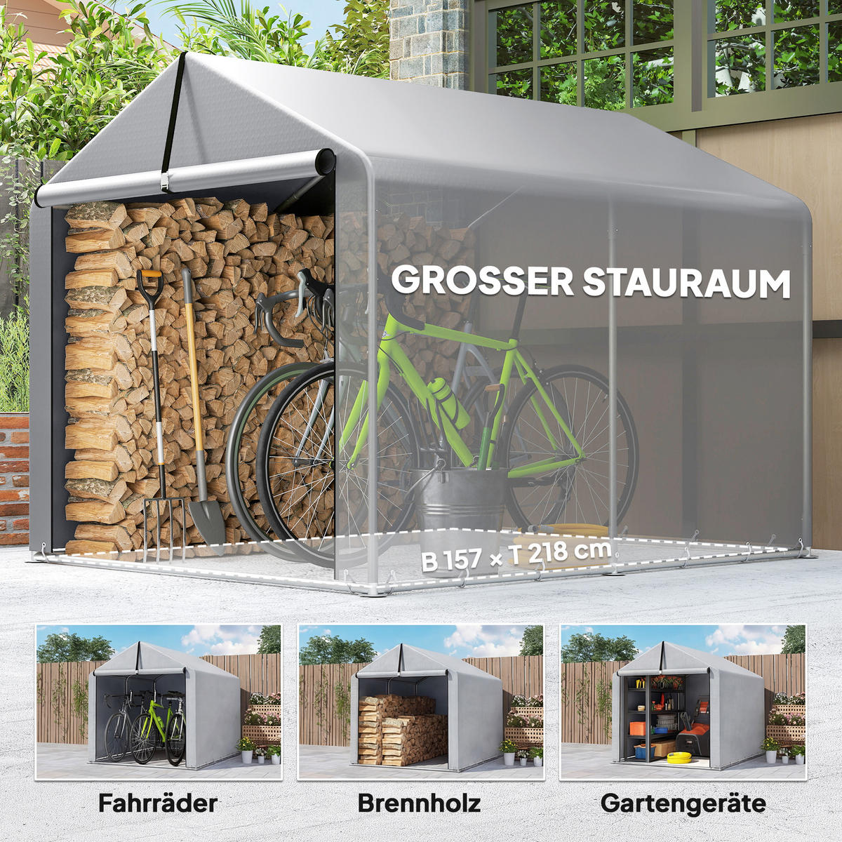 GARAGENZELT PE Galvanisierter Stahl Hellgrau - Hellgrau, Kunststoff (162/163/221.5cm) - Outsunny
