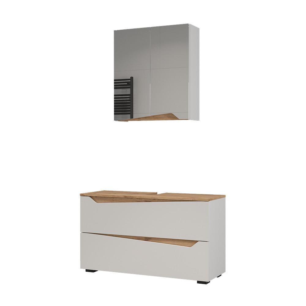 SET MOBILIER BAIE Marelle, Alb/Stejar artizanal, 2 piese